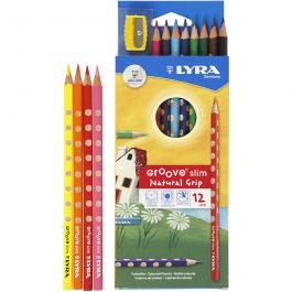Crayons de couleur Groove Slim, L : 18 cm, mine 3,3 mm, ass. de couleurs, 12 pièces/ 1 Pq. [HOB-38505]