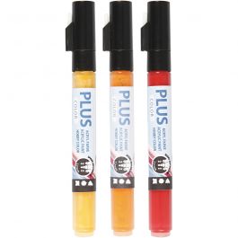 Feutres Plus Color, L : 14,5 cm, trait 1-2 mm, ass. de couleurs, 5,5 ml, 3 pièces/ 1 Pq. [HOB-39894]