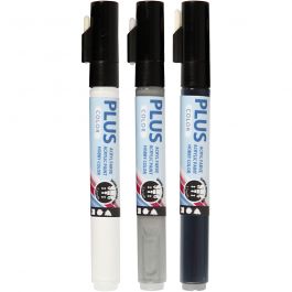 Feutres Plus Color, L : 14,5 cm, trait 1-2 mm, noir, blanc cassé, rain grey, 5,5 ml, 3 pièces/ 1 Pq. [HOB-39898]