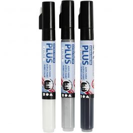 Feutres Plus Color, L : 14,5 cm, trait 0,7 mm, noir, blanc cassé, rain grey, 5,5 ml, 3 pièces/ 1 Pq. [HOB-39991]