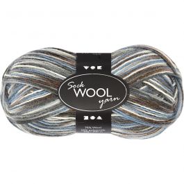 Pelote de Laine pour Chaussettes, L : 200 M, harmonie bleu/gris, 50 gr/ 1 boule [HOB-41318]