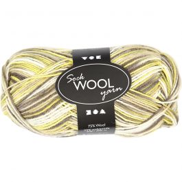 Sockenwolle, L 200 M, Grün, Gelb, 50 g/ 1 Knäuel [HOB-41319]