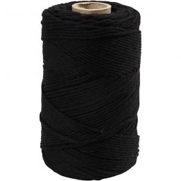 Cordon pour macramé, L: 198 m, d 2 mm, noir, 330gr/ 1 rouleau [HOB-414765]
