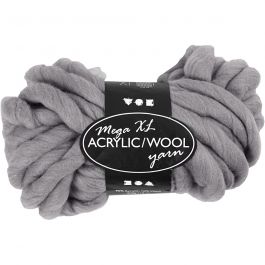 Pelote de Laine Acrylique Épaisse, L : 15 M, dim. mega, gris, 300 gr/ 1 boule [HOB-42168]