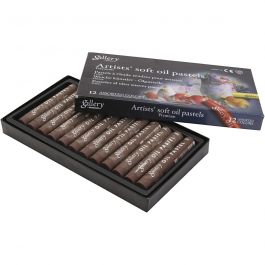 Pastels à l'huile Gallery, L : 7 cm, d 11 mm, ép. 11 mm, brun, 12 pièces/ 1 Pq. [HOB-425375]