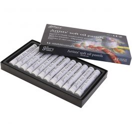 Pastels à l'huile Gallery, L : 7 cm, d 11 mm, ép. 11 mm, Gris métallisé, 12 pièces/ 1 Pq. [HOB-425388]