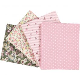 Patchwork-Stoff, Größe 45x55 cm, 100 g, Rosa, 4 Stk/ 1 Pck [HOB-44178]