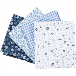 Patchwork-Stoff, Größe 45x55 cm, 100 g, Blau, 4 Stk/ 1 Bündl. [HOB-441835]