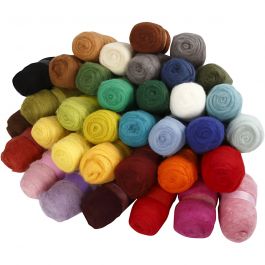 Pelote de Laine Cardée, ass. de couleurs, 35x100 gr/ 1 Pq. [HOB-45198]