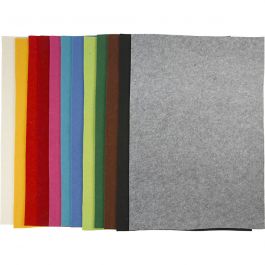 Bastelfilz, Blatt 42x60 cm, Dicke 3 mm, Sortierte Farben, 12 Bl. sort./ 1 Pck [HOB-45230]