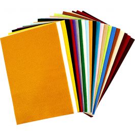Feutrine synthétique, feuille 20x30 cm, ép. 1,5 mm, 180-200 gr, ass. de couleurs, 24 flles ass./ 1 Pq. [HOB-45297]