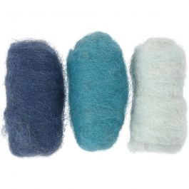 Pelote de Laine Cardée, harmonie de bleus, 3x10 gr/ 1 Pq. [HOB-45335]