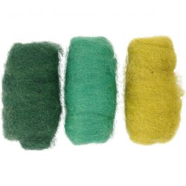 Pelote de Laine Cardée, harmonie vert/turquoise, 3x10 gr/ 1 Pq. [HOB-45336]
