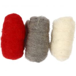 Pelote de Laine Cardée, harmonie rouge/blanc, 3x10 gr/ 1 Pq. [HOB-45337]