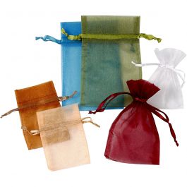 Sacs en organza, dim. 7x10+10x15 cm, ass. de couleurs, 30 pièces/ 1 Pq. [HOB-47423]
