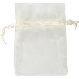 Sacs en organza, dim. 7x10 cm, blanc cassé, 10 pièces/ 1 Pq. [HOB-47429]