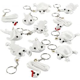 Figurines en tissu avec porte-clés, dim. 4-8 cm, blanc, 4x3 pièces/ 1 Pq. [HOB-49512]