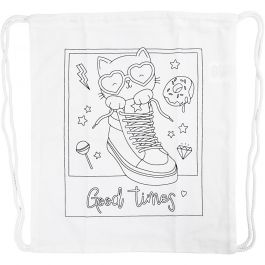 Sac de sport à cordon, dim. 37x41 cm, 130 gr, blanc, 1 pièce [HOB-499909]