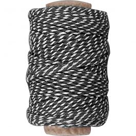 Ficelle de coton, ép. 1,1 mm, noir/blanc, 50 m/ 1 rouleau [HOB-50346]