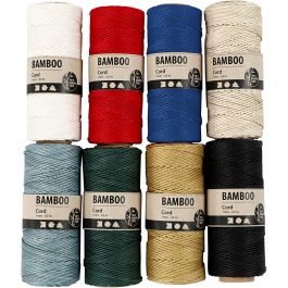Fil de bambou, ép. 1 mm, ass. de couleurs, 8x65 m/ 1 set [HOB-503480]