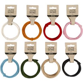 Fil de jute, ép. 2-4 mm, ass. de couleurs, 8x3 m/ 1 set [HOB-503490]