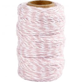 Ficelle de coton, ép. 1,1 mm, blanc/rose clair, 50 m/ 1 rouleau [HOB-503792]