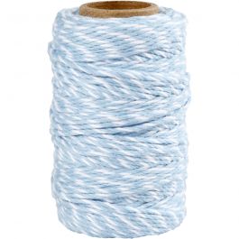 Ficelle de coton, ép. 1,1 mm, blanc/bleu clair, 50 m/ 1 rouleau [HOB-503793]