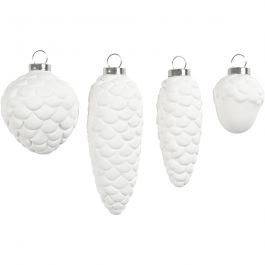 Décorations à suspendre, H : 3,5+5+6,6+8,5 cm, d 2,5+3+4,5 cm, blanc, 4 pièces/ 1 Pq. [HOB-50492]