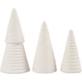 Weihnachtsbäume, H 10+12+15 cm, D 5+6+7 cm, Weiß, 3 Stk/ 1 Pck [HOB-50493]