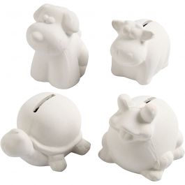 Tirelires en forme d'animaux, H : 7-10 cm, blanc, 4 pièces/ 1 Pq. [HOB-50501]