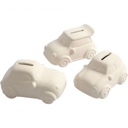 Tirelires voitures, H : 5,5 cm, L : 12,5 cm, L : 7,8 cm, blanc, 12 pièces/ 1 Pq. [HOB-50541]