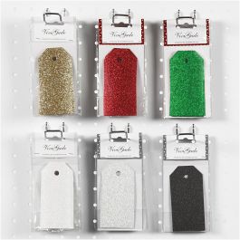Étiquettes cadeaux, dim. 5x10 cm, paillettes, 300 gr, 6x10 Pq./ 1 Pq. [HOB-50981]
