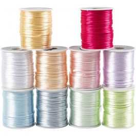 Satinband, Dicke 2 mm, Pastellfarben, 10x50 m/ 1 Pck [HOB-51550]