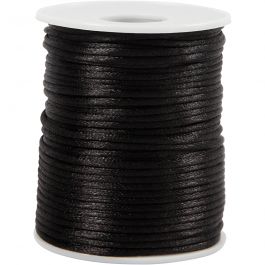 Satinband, Dicke 2 mm, Schwarz, 50 m/ 1 Rolle [HOB-515518]