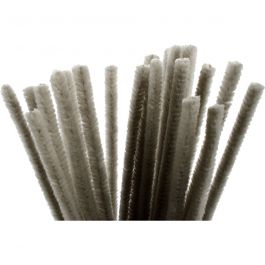 Fil chenille, L : 30 cm, ép. 9 mm, gris, 25 pièces/ 1 Pq. [HOB-51607]