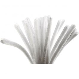 Fil chenille, L : 30 cm, ép. 9 mm, blanc, 25 pièces/ 1 Pq. [HOB-51609]
