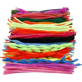 Fil chenille, L : 30 cm, ép. 6-15 mm, ass. de couleurs, 500 ass./ 1 Pq. [HOB-51610]