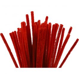 Fil chenille, L : 30 cm, ép. 6 mm, rouge, 50 pièces/ 1 Pq. [HOB-51613]