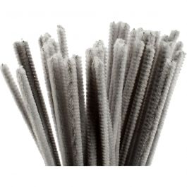 Fil chenille, L : 30 cm, ép. 6 mm, gris, 50 pièces/ 1 Pq. [HOB-51617]