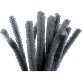 Fil chenille, L : 30 cm, ép. 15 mm, gris, 15 pièces/ 1 Pq. [HOB-51627]