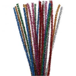 Fil chenille, L : 30 cm, ép. 6 mm, paillettes, Couleurs vives, 24 ass./ 1 Pq. [HOB-51648]