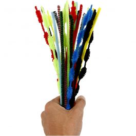 Fil chenille, L : 30 cm, ép. 5-12 mm, ass. de couleurs, 30 pièces/ 1 Pq. [HOB-51667]