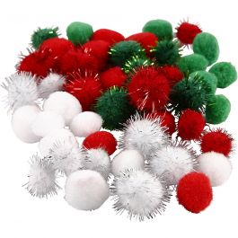 Pompons, d 15+20 mm, vert, rouge, blanc, 48 ass./ 1 Pq. [HOB-51881]
