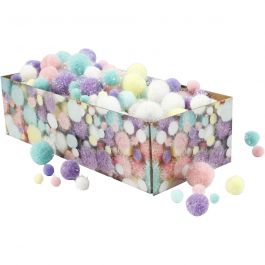 Pompons, D 15-40 mm, Glitter, Pastellfarben, 400 g/ 1 Pck [HOB-51895]