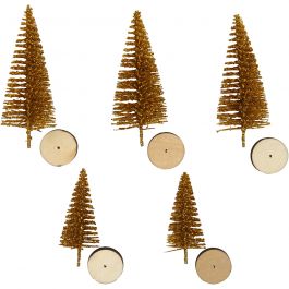 Weihnachtsbäume, H 40+60 mm, Gold, 5 Stk/ 1 Pck [HOB-51959]