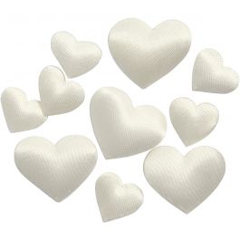 Coeurs en satin, dim. 10+20 mm, ép. 1-2 mm, blanc cassé, 70 pièces/ 1 Pq. [HOB-521101]