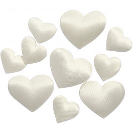 Coeurs en satin, dim. 10+20 mm, ép. 1-2 mm, blanc cassé, 70 pièces/ 1 Pq. [HOB-521111]