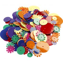 Paillettes, rondes, dim. 10-25 mm, ass. de couleurs, 35 gr/ 1 Pq. [HOB-521780]