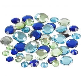 Pierre de strass, Rond, dim. 6+9+12 mm, harmonie bleu/vert, 360 pièces/ 1 Pq. [HOB-52183]