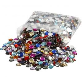 Pierres de strass, rond, d 6+9+12 mm, ass. de couleurs, 3600 pièces/ 1 Pq. [HOB-52201]